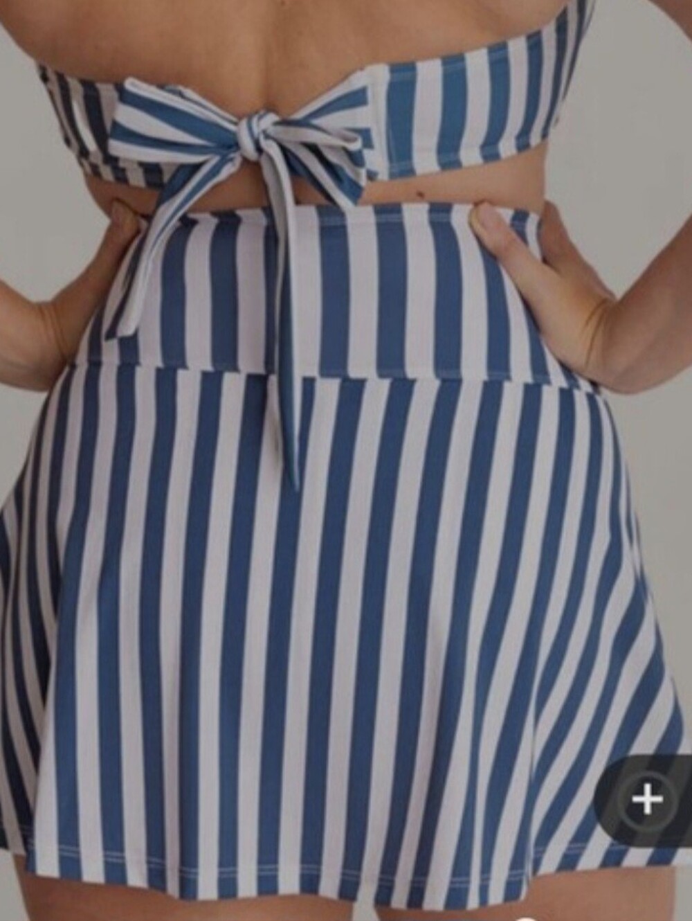 Blue and White Striped Halter Bikini Top with Skirt - Picture 2 of 2